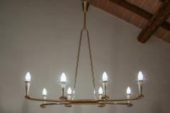 Italian Midcentury Gold and Ivory Color Eight Lights Chandelier 1950s - 3095508