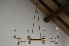 Italian Midcentury Gold and Ivory Color Eight Lights Chandelier 1950s - 3095510