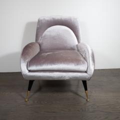 Italian Midcentury Lounge Chair with Brass Sabots in Smoked Lavender Velvet - 1540098