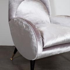 Italian Midcentury Lounge Chair with Brass Sabots in Smoked Lavender Velvet - 1540101