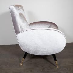 Italian Midcentury Lounge Chair with Brass Sabots in Smoked Lavender Velvet - 1540108