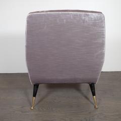 Italian Midcentury Lounge Chair with Brass Sabots in Smoked Lavender Velvet - 1540110
