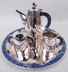 Italian Midcentury Modern Silver Hardstone Coffee Set on Tray - 4543062