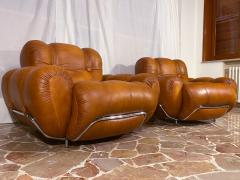 Italian Midcentury Natural Leather Space Age Armchairs 1970s - 2933595