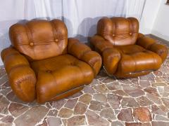 Italian Midcentury Natural Leather Space Age Armchairs 1970s - 2933597