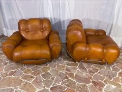 Italian Midcentury Natural Leather Space Age Armchairs 1970s - 2933598