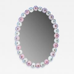 Italian Midcentury Oval Pink and White Charming Murano Glass Mirror - 1580367