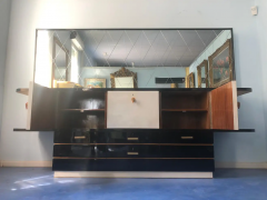 Italian Midcentury Parchment Black Lacquered Sideboard 1950 - 2599650
