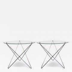 Italian Midcentury Stainless Steel and Glass Side Tables Carlo Paccagnini Pair - 4104313