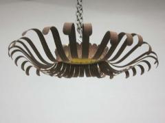 Italian Midcentury Wrought Iron and Blown Glass Sunburst Flush Mount Pendant - 1707641