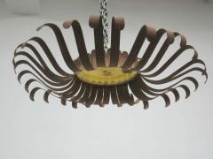 Italian Midcentury Wrought Iron and Blown Glass Sunburst Flush Mount Pendant - 1707642