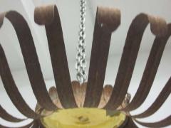 Italian Midcentury Wrought Iron and Blown Glass Sunburst Flush Mount Pendant - 1707645