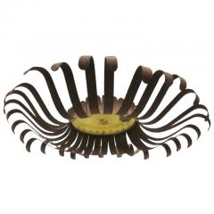 Italian Midcentury Wrought Iron and Blown Glass Sunburst Flush Mount Pendant - 1707647