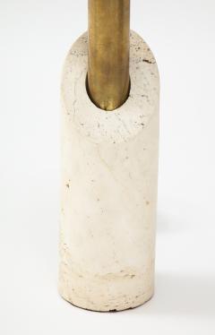 Italian Minimalist Travertine Brass Lipstick Lamp 1970s - 2359234