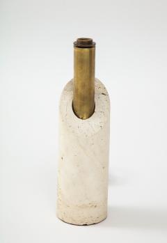 Italian Minimalist Travertine Brass Lipstick Lamp 1970s - 2359235