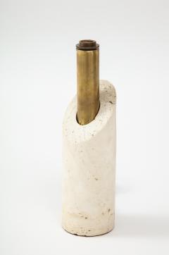 Italian Minimalist Travertine Brass Lipstick Lamp 1970s - 2359236