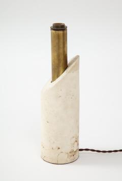 Italian Minimalist Travertine Brass Lipstick Lamp 1970s - 2359237