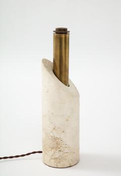 Italian Minimalist Travertine Brass Lipstick Lamp 1970s - 2359239