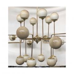 Italian Modern 24 Light Brass Smoked Ivory Gold Murano Glass Round Chandelier - 1244023