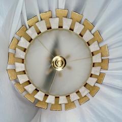 Italian Modern Art Deco Design Frosted White Gold Murano Glass Round Chandelier - 3535614