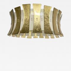 Italian Modern Art Deco Design Frosted White Gold Murano Glass Round Chandelier - 3536205