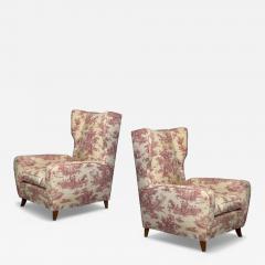 Italian Modern Ashwood Fabric Large Wingback Chairs Italy 1950s - 4426570