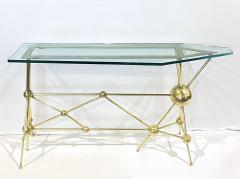 Italian Modern Atomic Planet Design Slim Asymmetrical Brass Sphere Console Table - 4343200