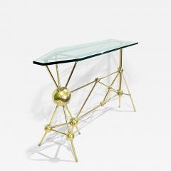 Italian Modern Atomic Planet Design Slim Asymmetrical Brass Sphere Console Table - 4344239