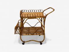 Italian Modern Bamboo Rattan Metal Bar Cart Italy 1960s - 4247700
