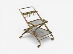 Italian Modern Bar Cart Teak Brass Glass Italy 1950s - 4660159