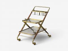Italian Modern Bar Cart Teak Brass Glass Italy 1950s - 4660160