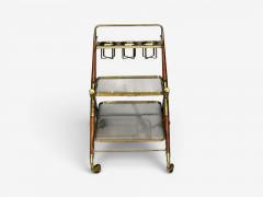 Italian Modern Bar Cart Teak Brass Glass Italy 1950s - 4660164