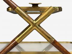 Italian Modern Bar Cart Teak Brass Glass Italy 1950s - 4660166