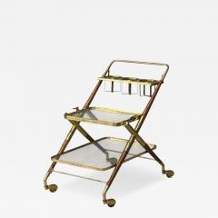 Italian Modern Bar Cart Teak Brass Glass Italy 1950s - 4662006