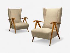 Italian Modern Beige Boucle Wood Sculptural Lounge Chairs Italy 1960s - 4362979