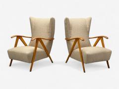 Italian Modern Beige Boucle Wood Sculptural Lounge Chairs Italy 1960s - 4362981