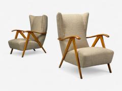 Italian Modern Beige Boucle Wood Sculptural Lounge Chairs Italy 1960s - 4362983