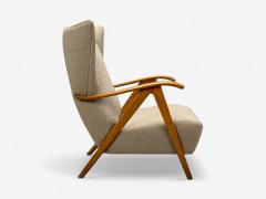 Italian Modern Beige Boucle Wood Sculptural Lounge Chairs Italy 1960s - 4362985