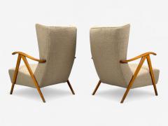 Italian Modern Beige Boucle Wood Sculptural Lounge Chairs Italy 1960s - 4362987
