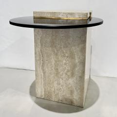 Italian Modern Beige Travertine Black Glass Brass Geometric Organic Side Table - 4299052