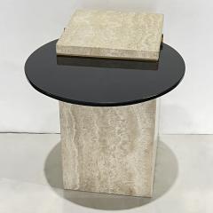 Italian Modern Beige Travertine Black Glass Brass Geometric Organic Side Table - 4299053
