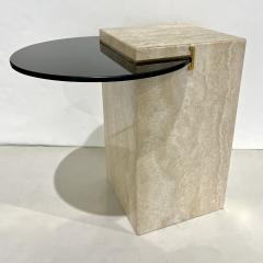 Italian Modern Beige Travertine Black Glass Brass Geometric Organic Side Table - 4299054