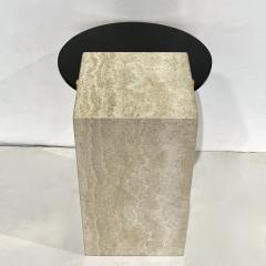 Italian Modern Beige Travertine Black Glass Brass Geometric Organic Side Table - 4299056
