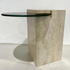 Italian Modern Beige Travertine Black Glass Brass Geometric Organic Side Table - 4299057
