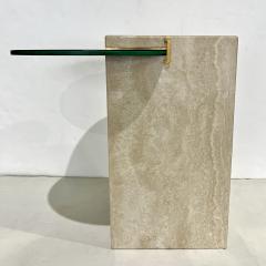 Italian Modern Beige Travertine Black Glass Brass Geometric Organic Side Table - 4299058