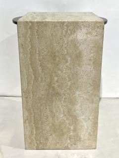 Italian Modern Beige Travertine Black Glass Brass Geometric Organic Side Table - 4299060