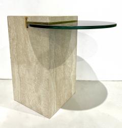 Italian Modern Beige Travertine Black Glass Brass Geometric Organic Side Table - 4299061