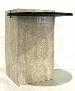 Italian Modern Beige Travertine Black Glass Brass Geometric Organic Side Table - 4299062
