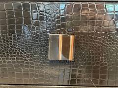 Italian Modern Black Lacquer Faux Crocodile Embossed Credenza Dresser - 4605890