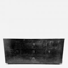 Italian Modern Black Lacquer Faux Crocodile Embossed Credenza Dresser - 4703769